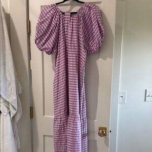 “Never a Wallflower” Lavender Gingham Puff Sleeve Maxi Dress-Sz Small